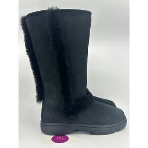 UGG Women's Sunburst Tall Black Sheepskin Shearling Pull On Boots 5218 Size 6